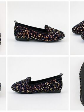 Sequin Embellished Black Women’s Loafers/Flats Size US 9 / It 40